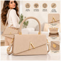Cartera de Mujer Elegante con Asa y Correa Ajustable color Beige - imagen 9