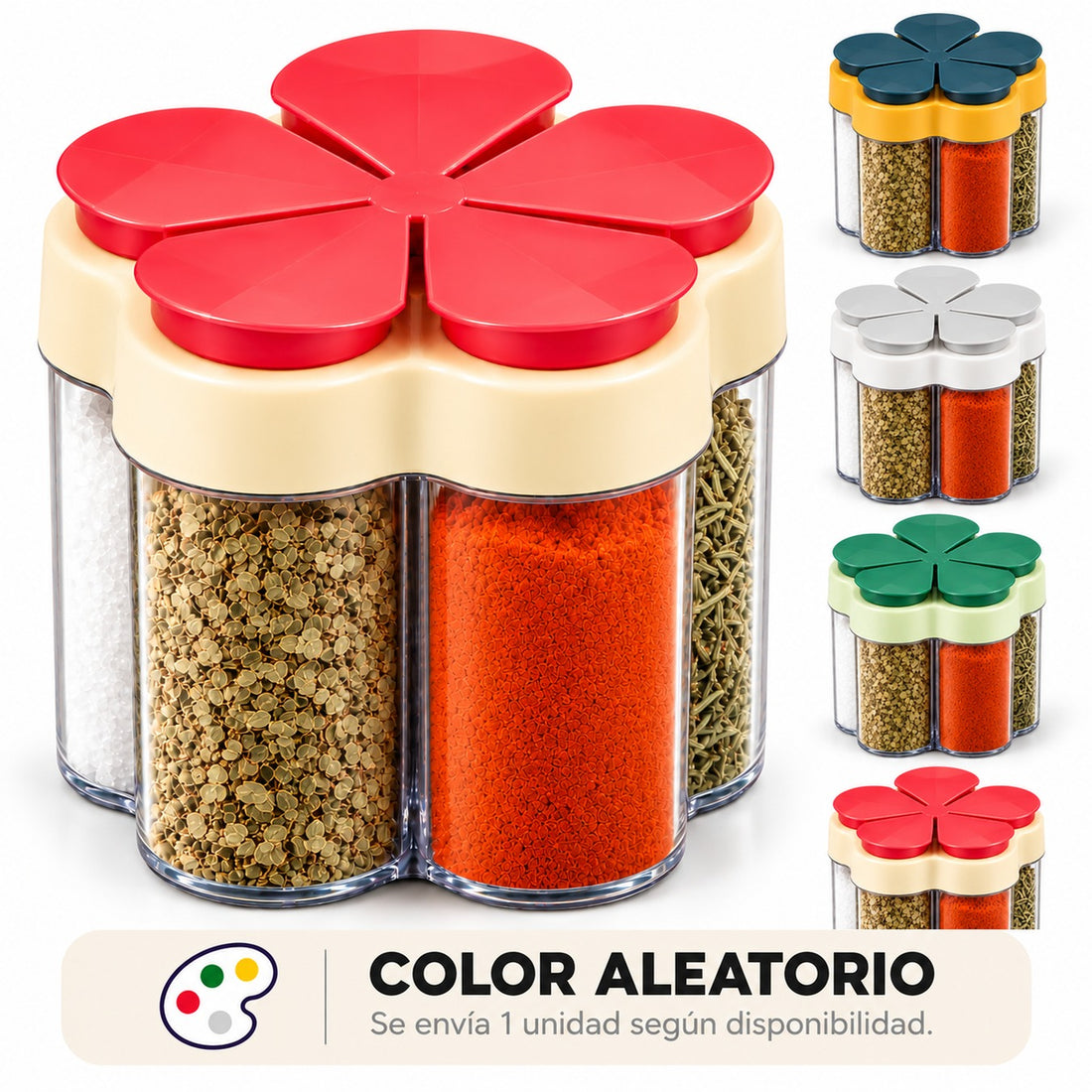 Condimentero Organizador de Especias 5 Compartimientos con Tapas Individuales – Color Aleatorio