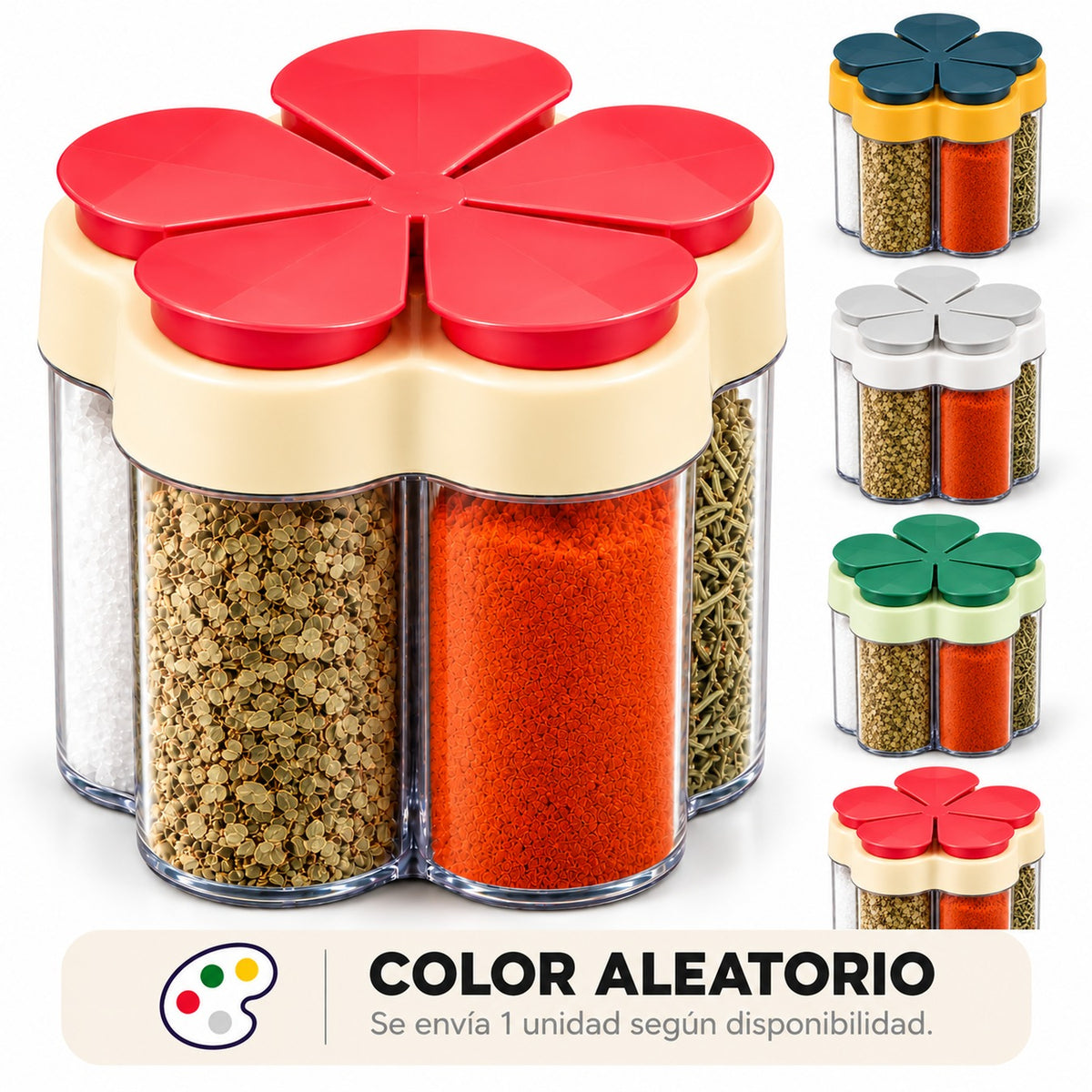 Condimentero Organizador de Especias 5 Compartimientos con Tapas Individuales – Color Aleatorio