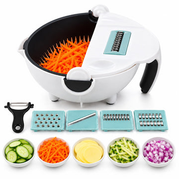 Cortador y Rallador de Verduras Multifuncional con Escurridor 5 Cuchillas Intercambiables y Accesorios