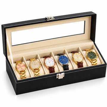 Caja Organizadora Porta 6 Relojes con Ventana Transparente y Cierre Metálico