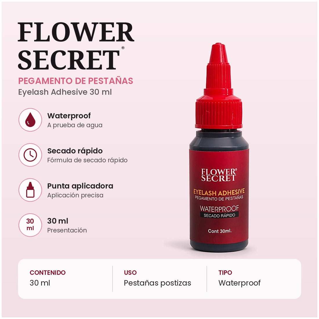 Pegamento para pestañas postizas Flower Secret de 30 ml waterproof