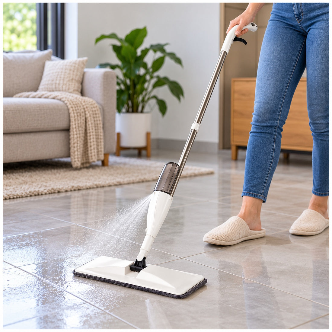 Trapeador con Spray Rociador de Agua y Mopa de Microfibra para Pisos