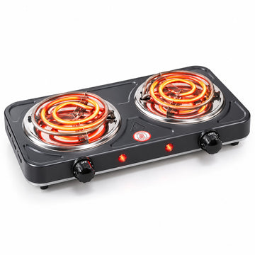 Cocina Eléctrica Negra Doble Hornilla 2000W Portátil 2 Placas Temperatura Regulable