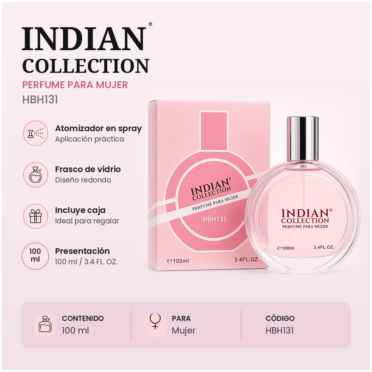 Ficha del perfume Indian Collection HBH131 con contenido 100 ml para mujer