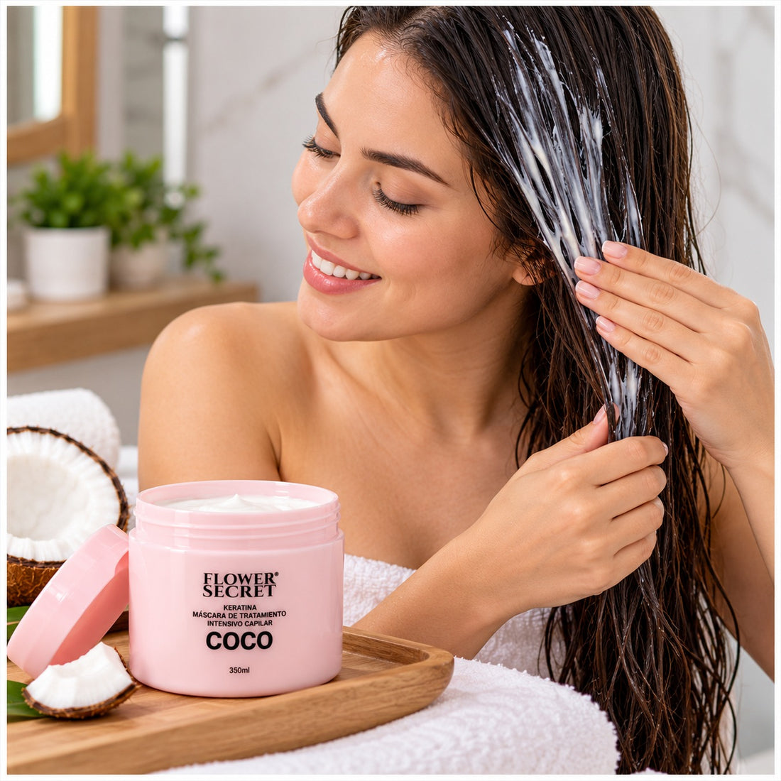 Máscara Capilar de Keratina y Coco Flower Secret 350 ml Hidratación y Suavidad