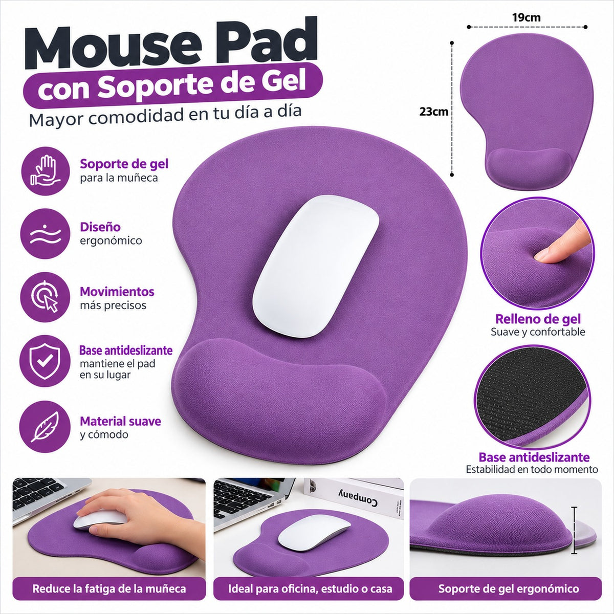 Mouse Pad Ergonómico con Reposamuñecas de Gel Antideslizante