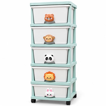 Organizador Infantil de 5 Cajones con Ruedas y Diseño de Animalitos Celeste