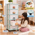 Organizador Infantil de 5 Cajones con Ruedas y Diseño de Animalitos Celeste