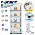 Organizador Infantil de 5 Cajones con Ruedas y Diseño de Animalitos Celeste