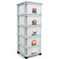 Organizador Infantil de 5 Cajones con Ruedas y Diseño de Animalitos Celeste
