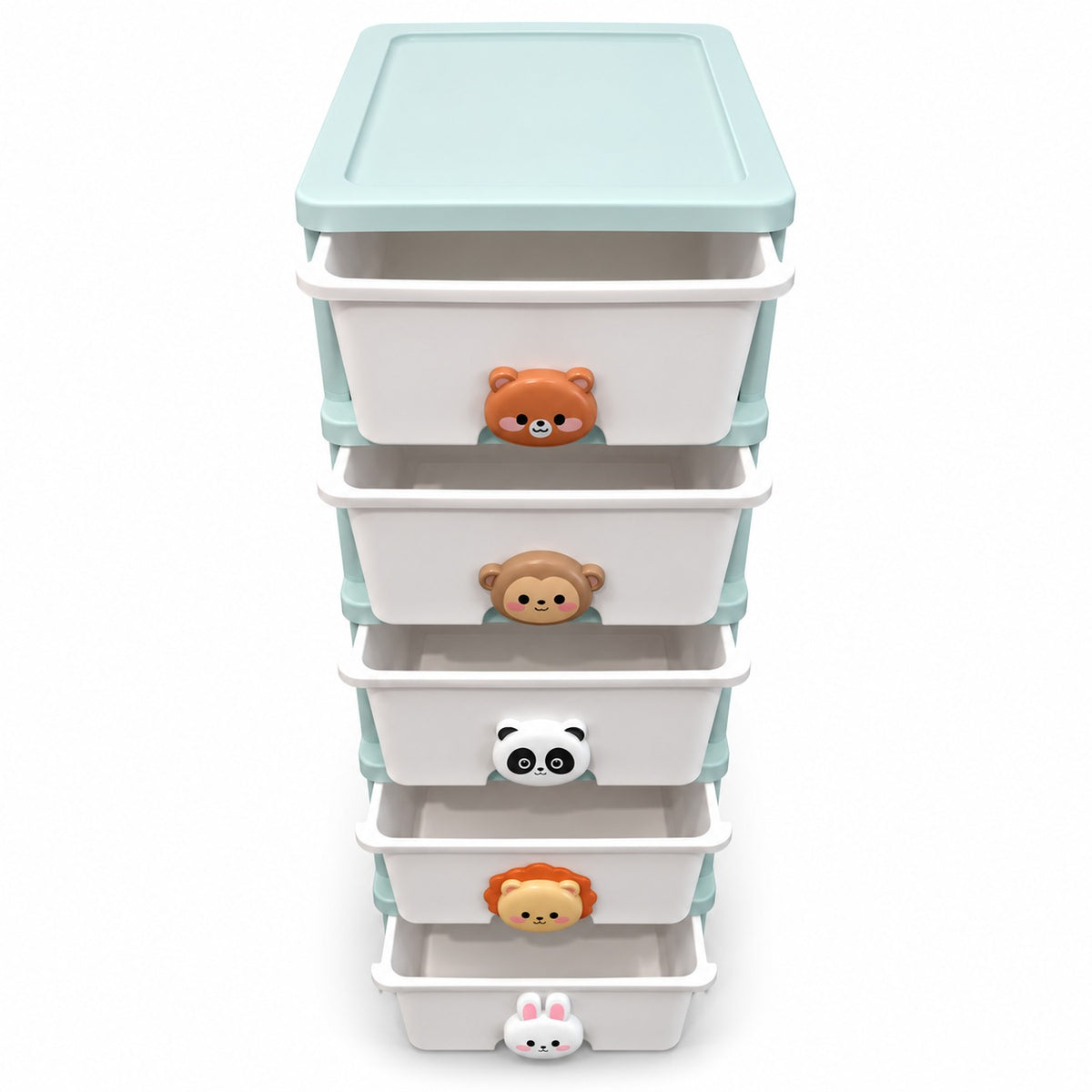 Organizador Infantil de 5 Cajones con Ruedas y Diseño de Animalitos Celeste