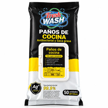 Paños húmedos antibacteriales Fresh Wash para cocina 50 unidades
