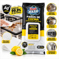 Ficha de paños Fresh Wash antibacteriales con fórmula Ag+ y acción antigrasa