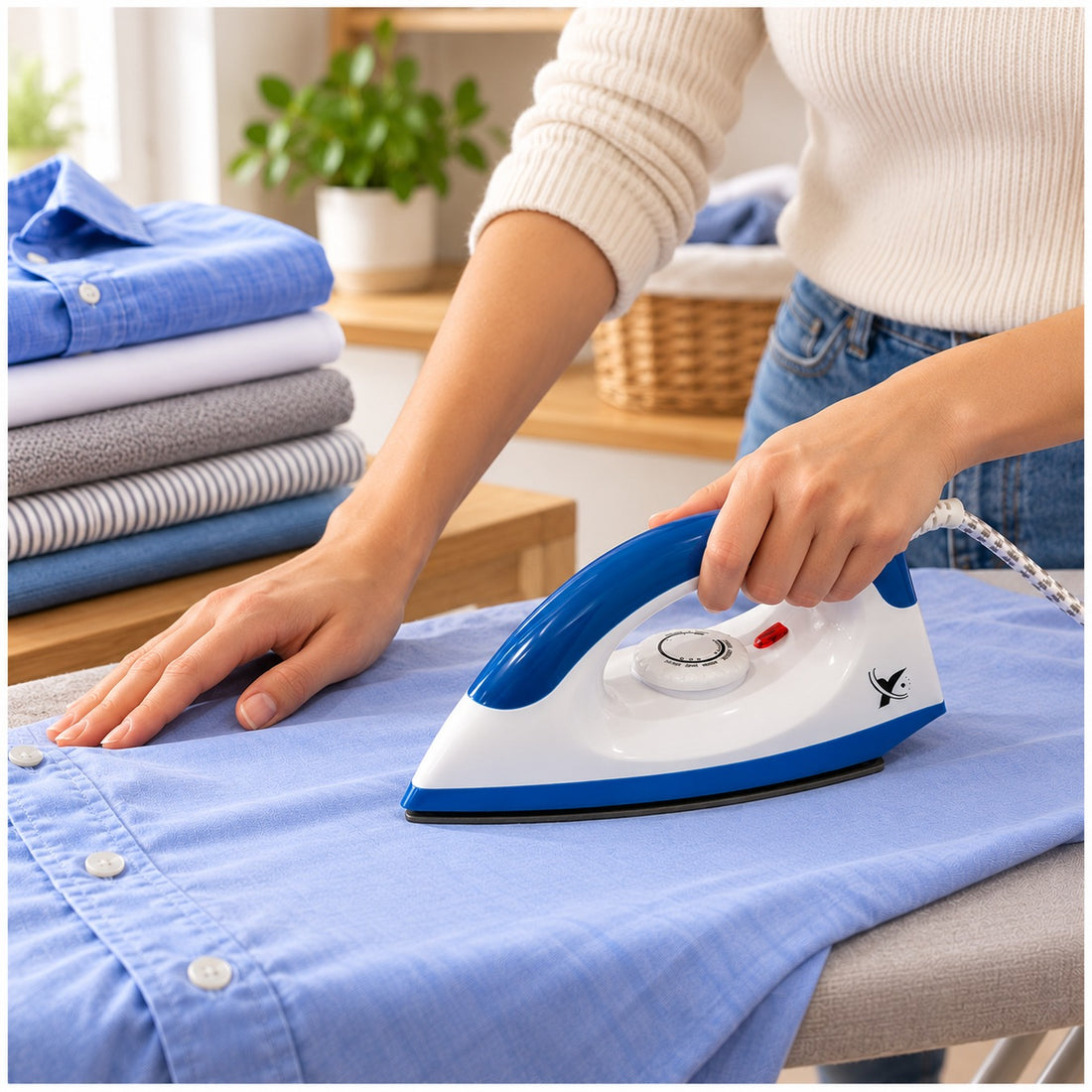 Plancha Eléctrica de Ropa 1000W con Control de Temperatura y Base Antiadherente Y-9107
