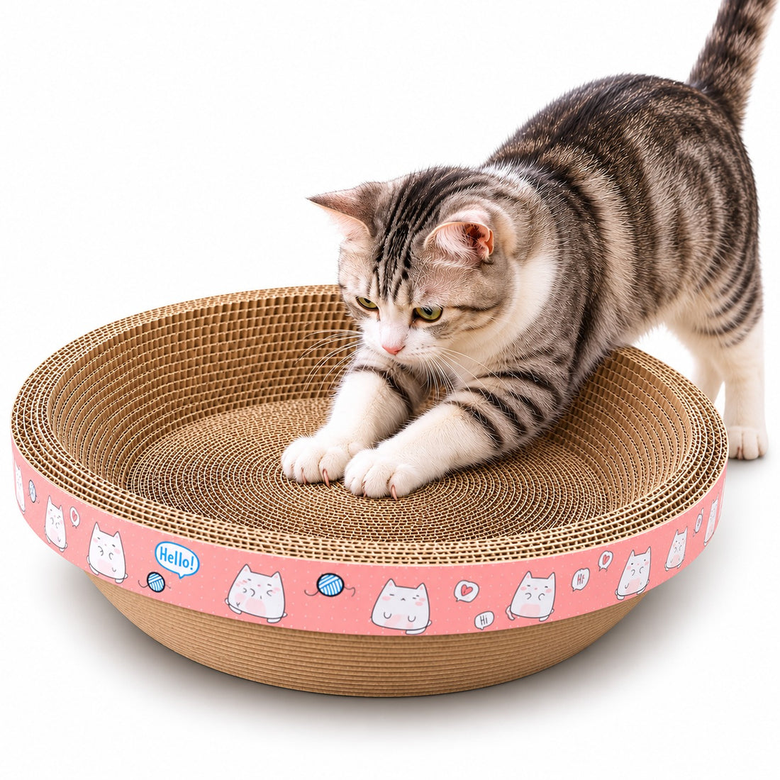 Rascador para gatos de cartón corrugado tipo cama redonda 45 cm rosado imagen 1