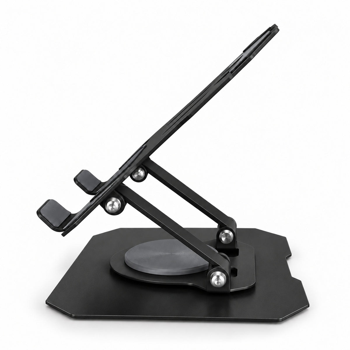 Soporte Metálico Plegable para Celular y Tablet con Base Giratoria 360° y Altura Ajustable
