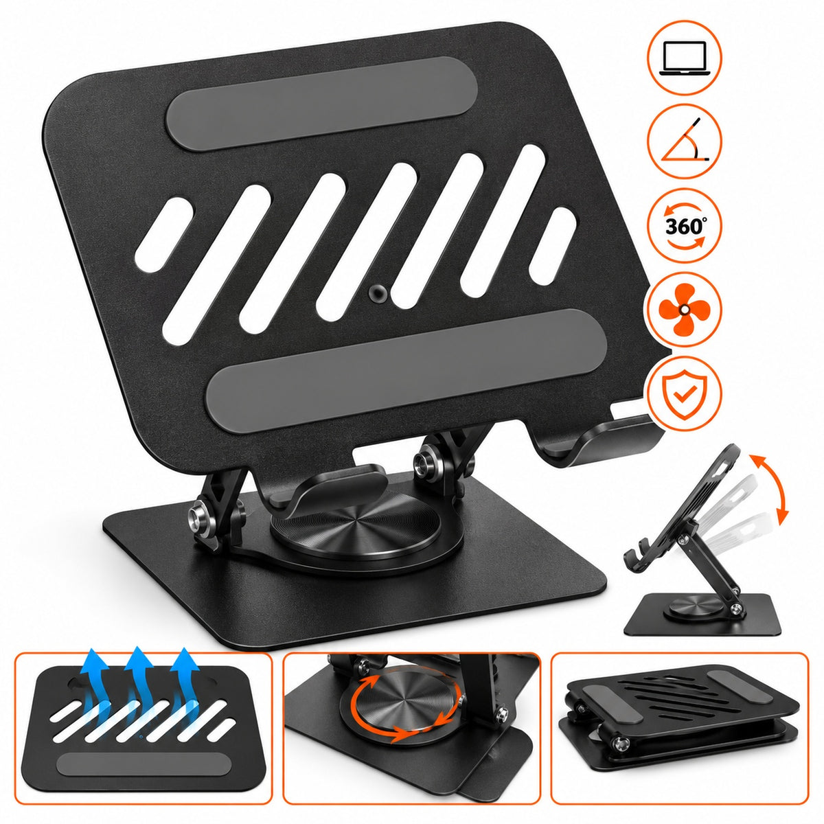 Soporte para Tablet Giratorio 360° de Metal Plegable Ajustable Antideslizante