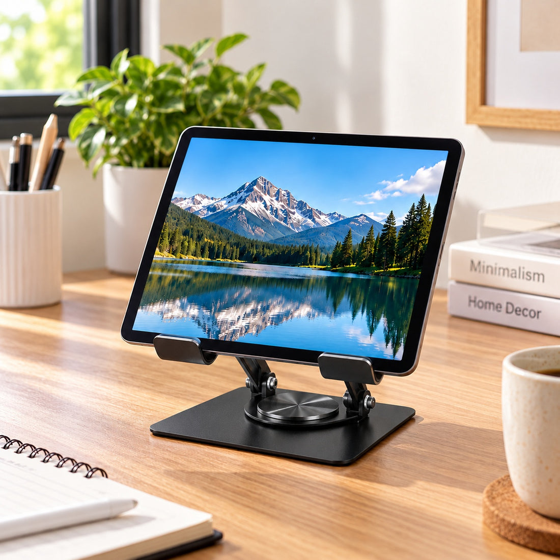 Soporte para Tablet Giratorio 360° de Metal Plegable Ajustable Antideslizante
